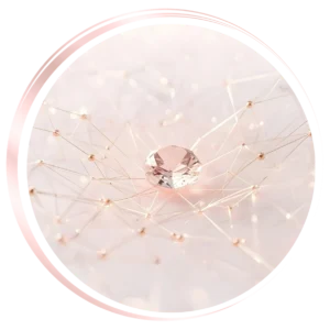 3D diamond with subtle constellation grid in soft pink and gold representing digital creative tools