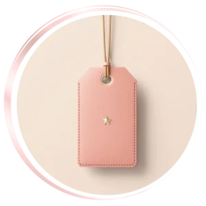 3D elegant pink product tag with golden detail inside circular frame representing print on demand products