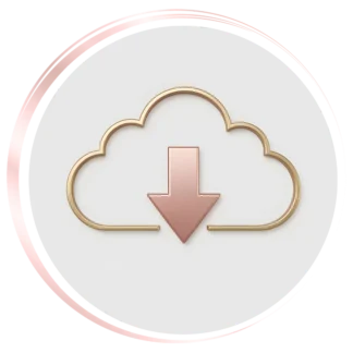 gold cloud with download rose gold arrow representing digital product download